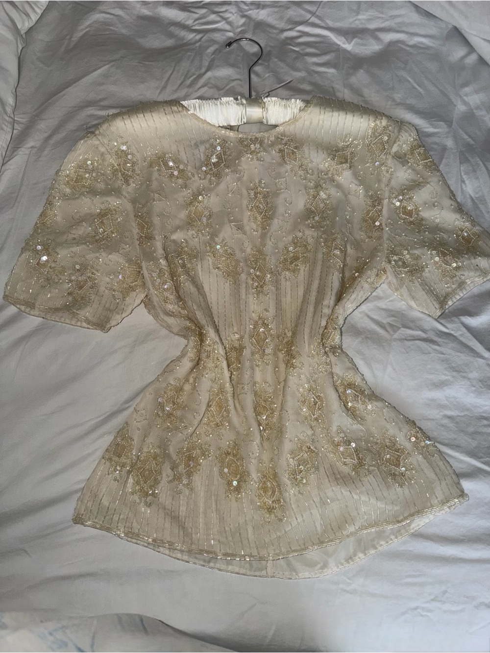 Stenay Cream Short Sleeve Embellished Beaded Blouse